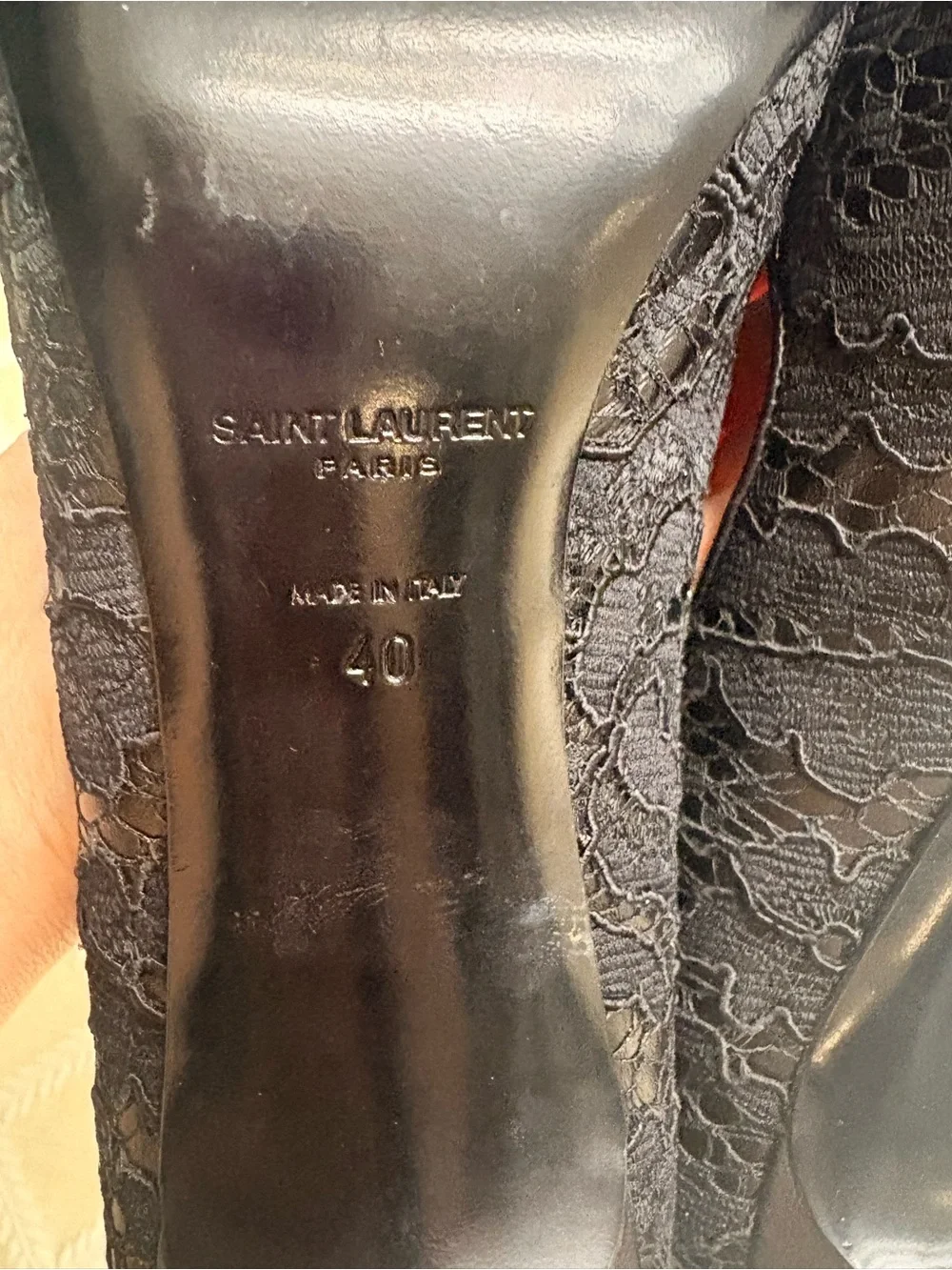 Saint Laurent Black Lace Pointed Pumps with Textured Overlay - Picture 7 of 8